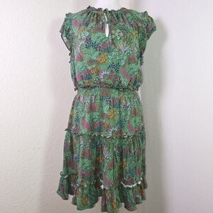 Sugarlips Green Floral Ruffle Tiered Mini Dress Size L – Boho Garden Print